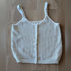 Ellie Tahari Oatmeal Button Down Crochet 100% Cotton Tank Top Sz L